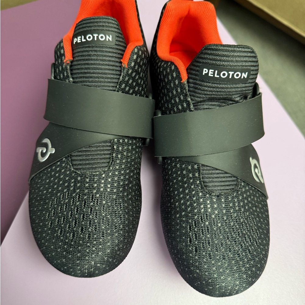 Peloton Black and Orange Sneakers with Velcro Closure